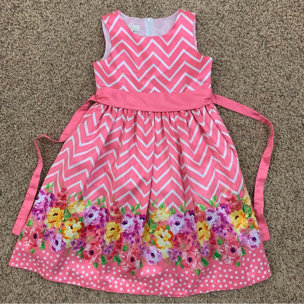 American Princess Chevron Floral Sleeveless Holiday Dress